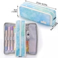thumbnail image 2 of Large Capacity Pencil Case, Expandable 3 Compartment Pen Bag with Multiple Slots, Double Zipper Oxford Cloth Stationery Organizer for Students School Office Supplies, Dreamy Blue, 2 of 6