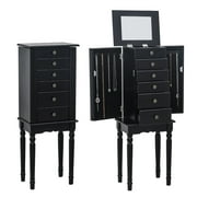 Lowestbest Jewelry Cabinet Armoire Storage, Jewelry Standing Organizer with Mirror, Organizer Wood Box with 2 Side Swing Doors