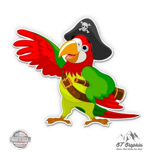 Pirate Parrot - 3" Vinyl Sticker - For Car Laptop I-Pad Phone Helmet Hard Hat - Waterproof Decal