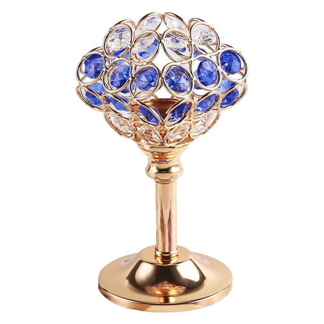 Soporte de candeliere de mosaico, portavelas de cristal de Metal de pilar dorado, soporte de lámpara de té para comedor, adorno decorativo de 8cmx8cmx16cm