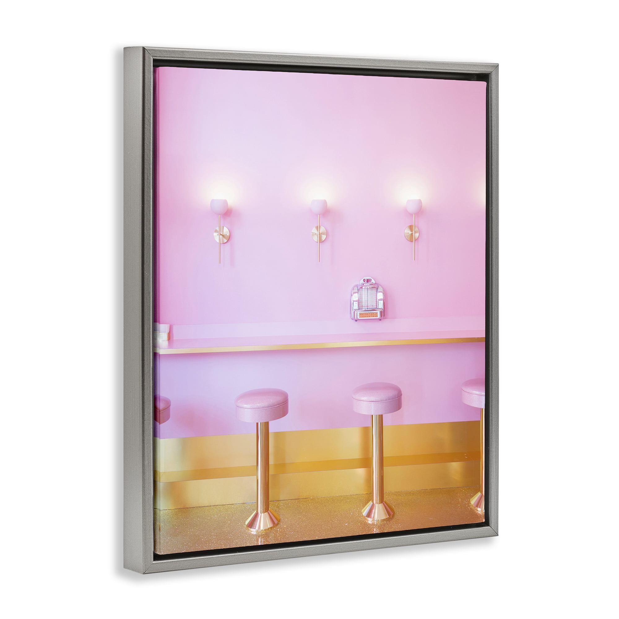 Stupell Industries Pink Retro Dessert Parlor Gray Framed Floater Canvas Wall Art, design by LISH Creative