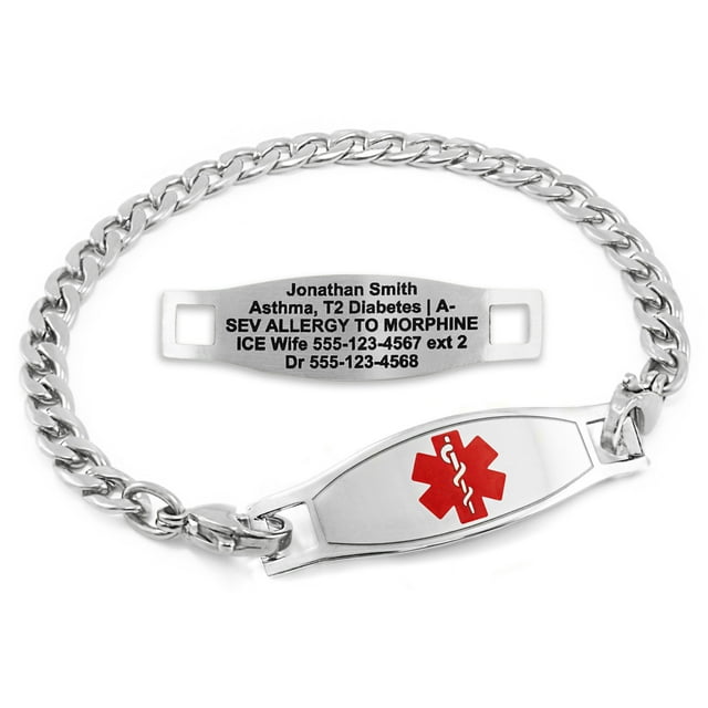 MedicEngraved Bracelet d'Alerte Médicale Personnalisé en Acier Inoxydable - Maillon Gourmette 5 mm