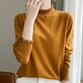 thumbnail image 2 of Fartey Fall Sweaters for Women Trendy Ruffle Mock Neck Long Sleeve Sweaters Slim Fit Ribbed Knit Sweater Soft Comfy Winter Knitted Pullover Tops Yellow 2XL, 2 of 7