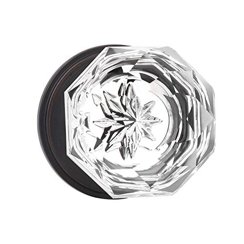 KNOBWELL Modern Globe Crystal Door Knobs with Lock Frosted Glass Design Privacy Function for Bed and Bath Oil Rubbed Bronze