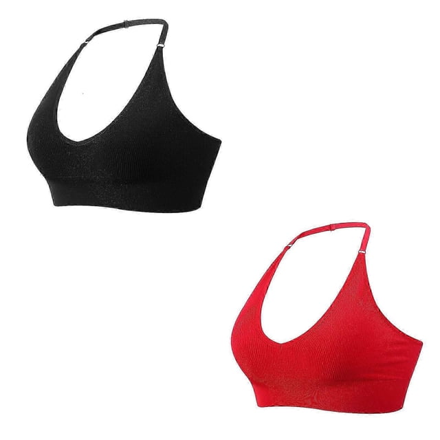2pcs Women's Halterneck Sports Bra Backless Deep V Cut Sports Bustier Padded Sexy Gym Push Up Without Underwire Bra Crop Top Backless Adjustable Strap