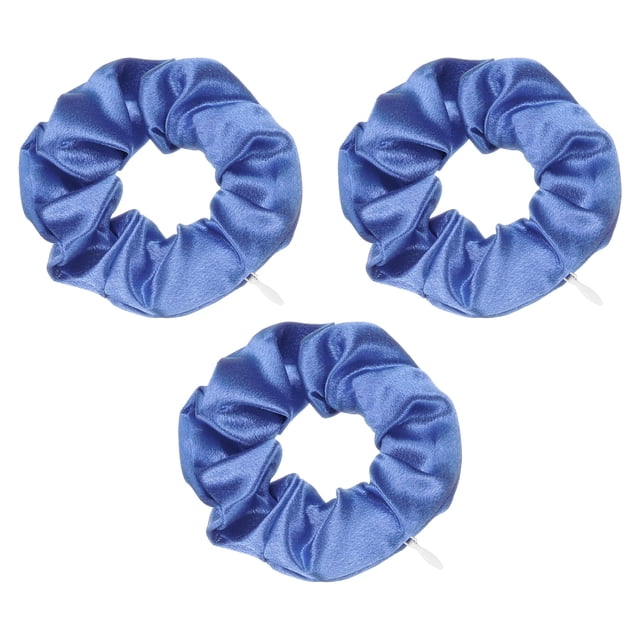 Uxcell 3pcs Scrunchies con Cremallera de Bolsillo (2 Pulgadas) - Scrunchie de Satén de Seda, Accesorios para Cabello de Ponytail para Niñas y Mujeres, Monedas, Llaves, Azul Oscuro
