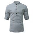 thumbnail image 3 of TAIAOJING Men's Long Sleeve Button Down Shirts Casual Solid Color Stand Collar Blouse Roll Up Beach Tops, 3 of 5