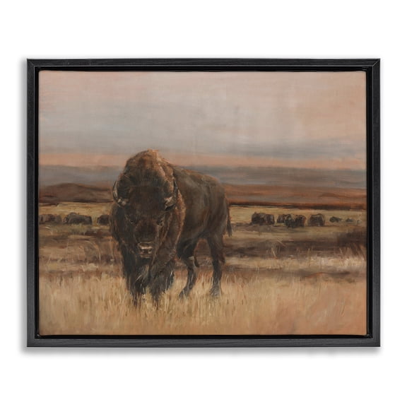 Stupell Industries Southwestern Traditional Bison Landscape Black Floating Frame Canvas Art, 21 x 17, by Ethan Harper
