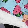 thumbnail image 3 of Oversized Wearable Blanket Hoodie,Red Strawberry Plants Blue Pattern Sherpa Blanket Hoodie with Super Pockets,Super Warm Fuzzy Pullover for Women & Men, 3 of 6