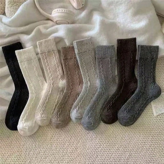 5 Pairs Women's Solid Color Knitted Mid Tube Socks, Elegant Style Warm And Fashionable Multifunctional Long Socks, Autumn And Winter Outdoor Calf Socks