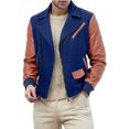thumbnail image 1 of FOCUSNORM Men's Zip Up Patchwork Jacket Woolen Leather Long Sleeve Contrast Color Lapel Neck Casual Coat, 1 of 7