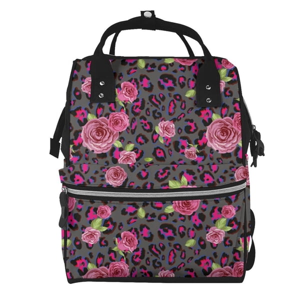 Easygdp Rose Mix Leopard 2 para Bolsa de Bebé de Gran Capacidad con Múltiples Bolsillos, Bolsa de Pañales para Padres, Bolsa de Viaje Organizada y Elegante