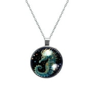 Hippocampus Glass Circular Pendant Necklace - Stylish Jewelry Necklaces for Women