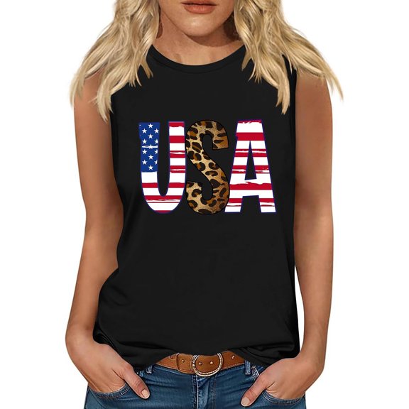 Wycnly Tank Top for Women Womens Summer Tops Independence Day Loose Patriotic 4th of July Shirts Fashion USA Letter Print Sleeveless Tee Tops Girls Sleeveless Shirt