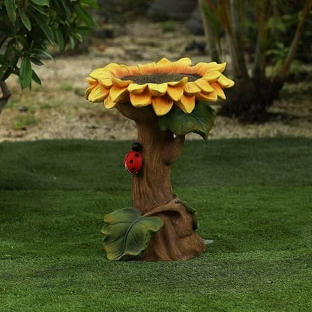 Bird Bath under $5! CQCYD Sunflower Bird Bath, Brown Pedestal Birdbath for Outdoor Garden, Handmade Resin Bird Bath with Brush Included