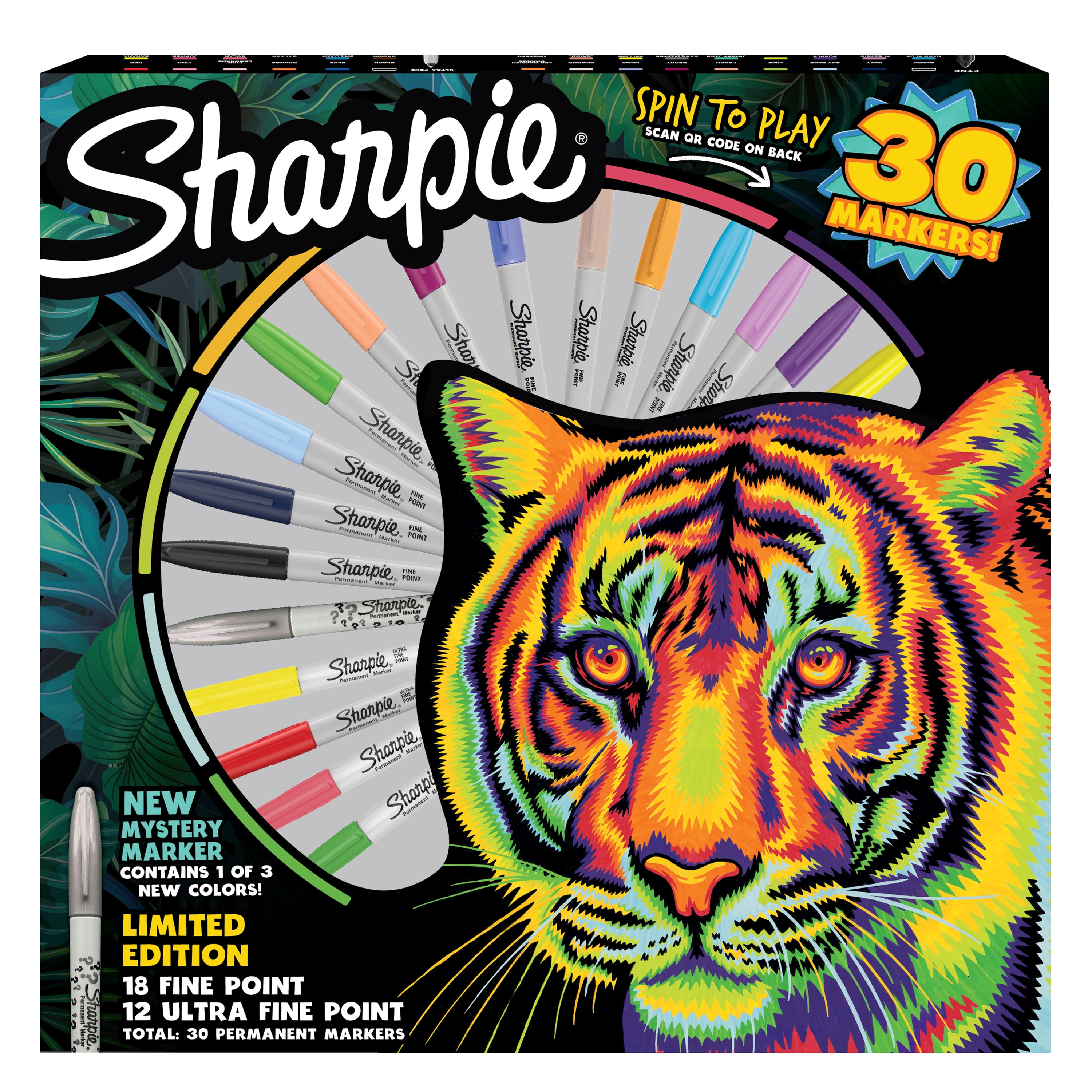 Sharpie Permanent Marker Spinner Pack, Assorted Colors + 1 Mystery Color, Special Edition, 30 Ct
