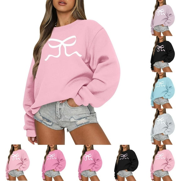 Resicozy Womens Crewneck Sweatshirts Fashion Oversized Pullover Sweaters Fall Winter Cute Bow Tops Clothes 2025 Black 3XL
