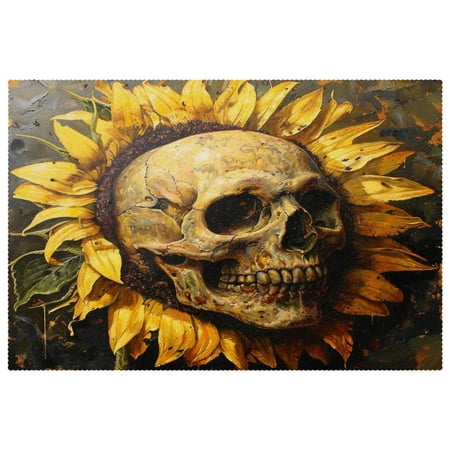 

Ailis Dinng Placemats Set of 4 Durable Polyester Mats for Dinning Table 12 x 18 inch skull Sunflower
