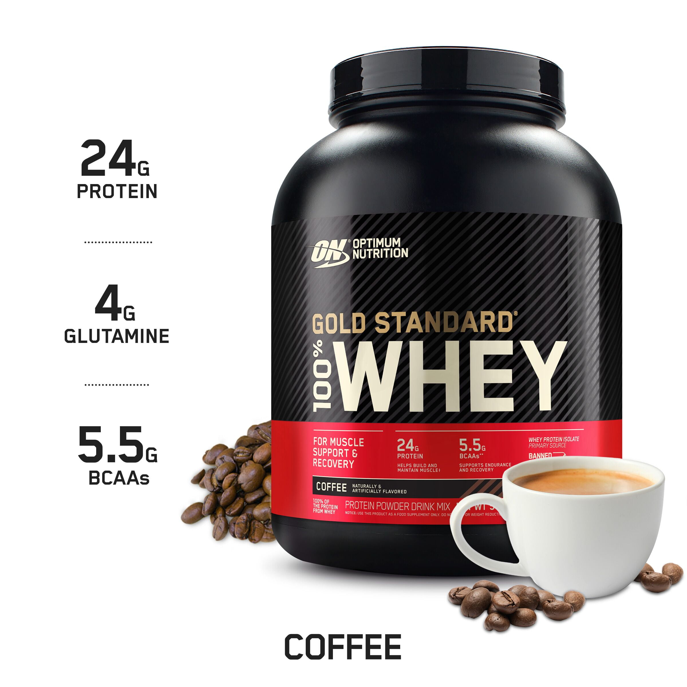 Optimum Nutrition Gold Standard 100% Whey Protein Powder, Coffee, 24g
