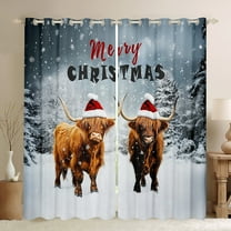 Feelyou Rustic Highland Cow Black Out Curtains, Merry Christmas Curtains Pack of 2 (42x63 Each), Kawaii Winter Animal Bedroom Curtains, Curtains and Drapes Home Decor
