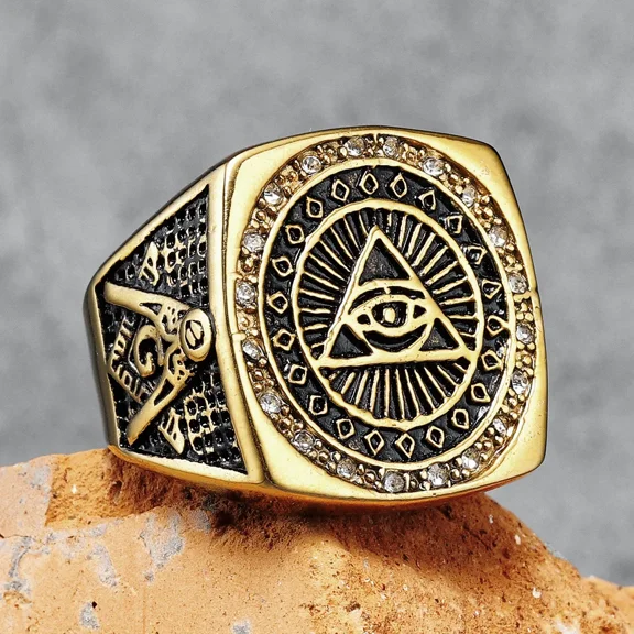 Masonic Rings14K Yellow Gold Men Rock for Rider Male Friend Jewelry Gift