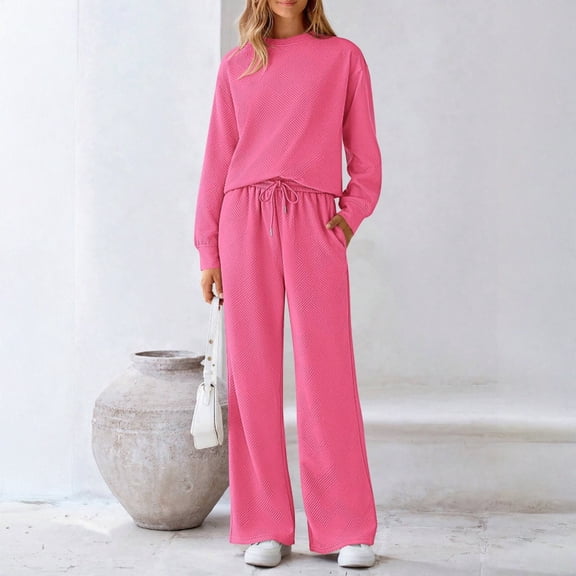 Womens 2 Piece Lounge Sets Wide Leg Tracksuit Casual Sweatsuits Matching Set 2025 Fall Clothes Trendy Outfits Pink S