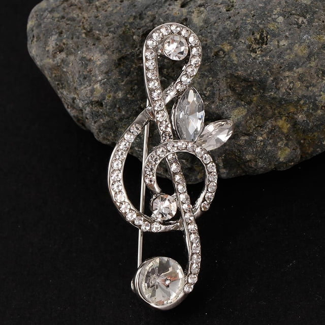 Broche de Imitación Salvador Cristal Nota Musical Agudo Plata