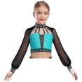 thumbnail image 4 of iixpin Kids Girls Shiny Yoga Sports Workout Modern Ballet Crop Top Rhinestones Jazz Dance Tank Cami Vest Blue Green 12, 4 of 6