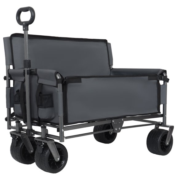 3-in-1 Convertible Folding Wagon Cart with Bench Seat & Storage - 500lbs Heavy-Duty Utility Wagon, 180L Capacity All-Terrain Wheels for Camping, Beach, Sports, Garden