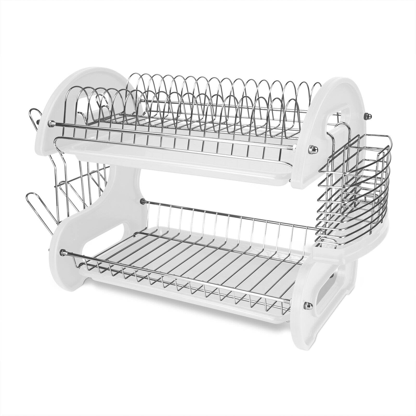 FurnitureXtra Stainless Steel Dish Drainer with Drip Tray and Cutlery Holder 2 Tier Green
