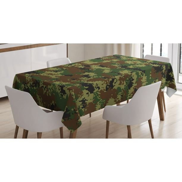 Camo Tablecloth, Grunge Graphic Camouflage Summer Theme Armed Forces