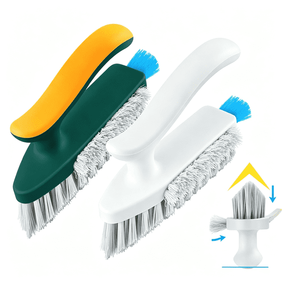 2 Pack 4 in 1 Grout Cleaning Brush with Scraper, V Shaped Bristles Floor Scrub Brush for Tile, Shower, Bathroom, Kitchen & Baseboard