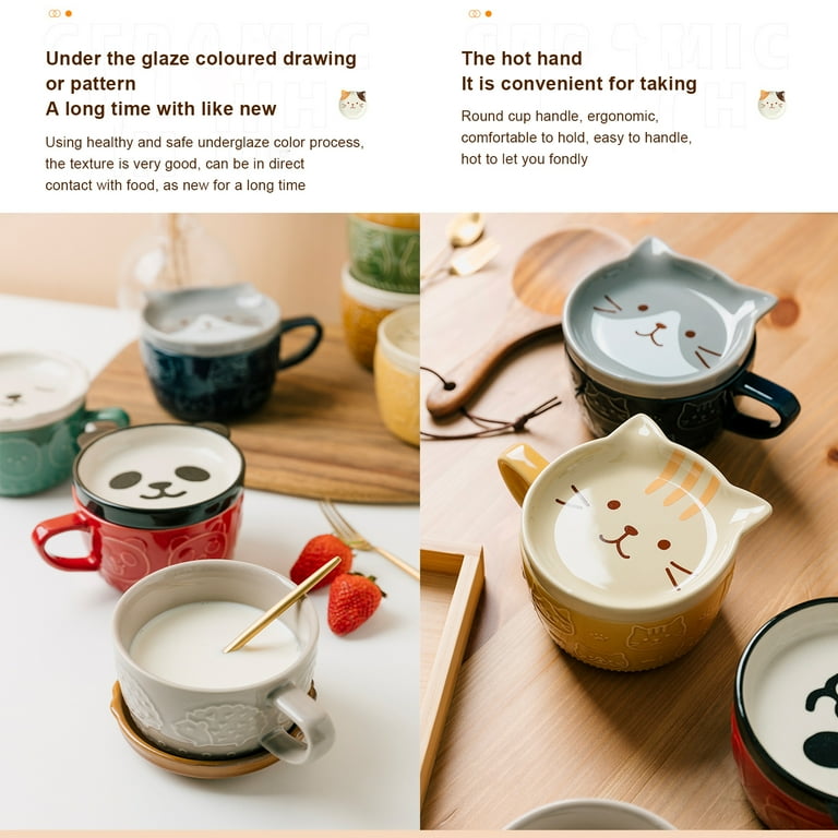 Cute Cat Mug With Lids And Spoon Porcelain Coffee Milk Tea Mugs Cafe Cup  Drinkware Kids Lady Gifts Coffee Mug