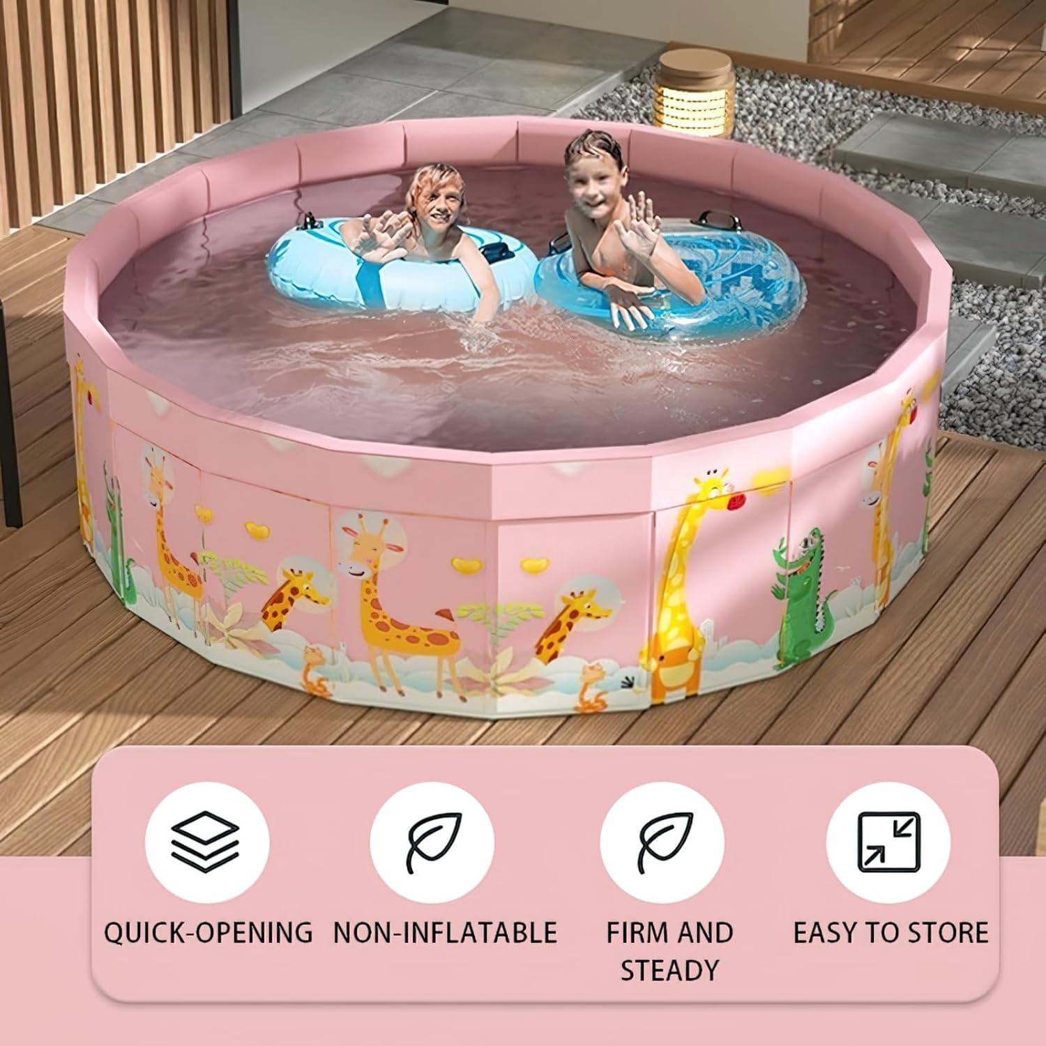 Folding Non Inflatable Swimming Pool, Home Swimming Pool, Mesh PVC Material, Suitable for Backyard Swimming Pool (Pink, 47inch)
