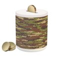 thumbnail image 1 of Camo Piggy Bank, Summer Season Pattern Abstract Concept Comb Like Mosaic Form Illustration, Ceramic Coin Bank Money Box for Cash Saving, 3.6" X 3.2", Green Brown Dark Brown, by Ambesonne, 1 of 4