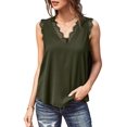 thumbnail image 2 of Summer V-Neck Eyelash Lace Sleeveless Loose Tank Top Green M, 2 of 10