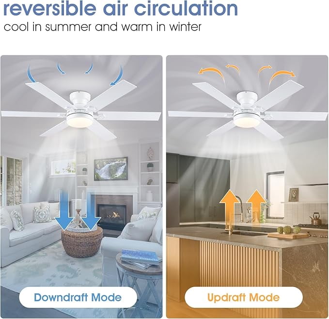 YIOSI 52" White Ceiling Fan with LED Lights, Remote/App Control, Quiet DC Motor, Energy Efficient