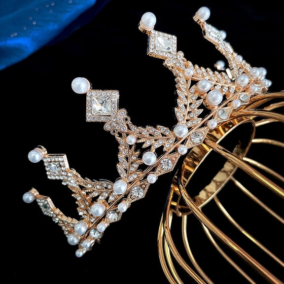 HOOWIFFY Golden Rhinestone Crown for Bride Bridal Tiara Wedding Headdress