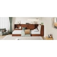 thumbnail image 6 of Twin Size L-Shaped Daybed with Storage Bookcase, Upholstered Headboard & USB Charging Ports, Space-Saving Corner Bed for Small Rooms, Walnut Finish, 6 of 9