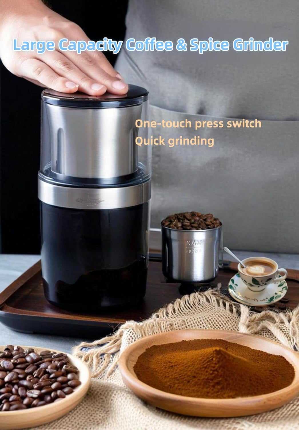 2026 New Stainless Steel Coffee & Spice Grinder, Electric Multi-Use Cup Grinder, Large Capacity Detachable Cup for Easy Cleaning, for Home Kitchen (Straight Blade&Criss-Cross Blade)Z
