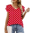 thumbnail image 2 of XMMSWDLA Blouses à Manches Lanternes Froncées à Cordon de Serrage pour Femmes Crop Tops Décontractés Élégants Chemises de Football Rouges pour Femmes, 2 of 5