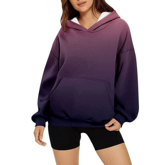 yoeyez Hoodies for Teen Girls Y2K Gradient Print Graphic Hooded Pullover Tops Long Sleeve Autumn Winter Hoodie Sweatshirt Purple,S