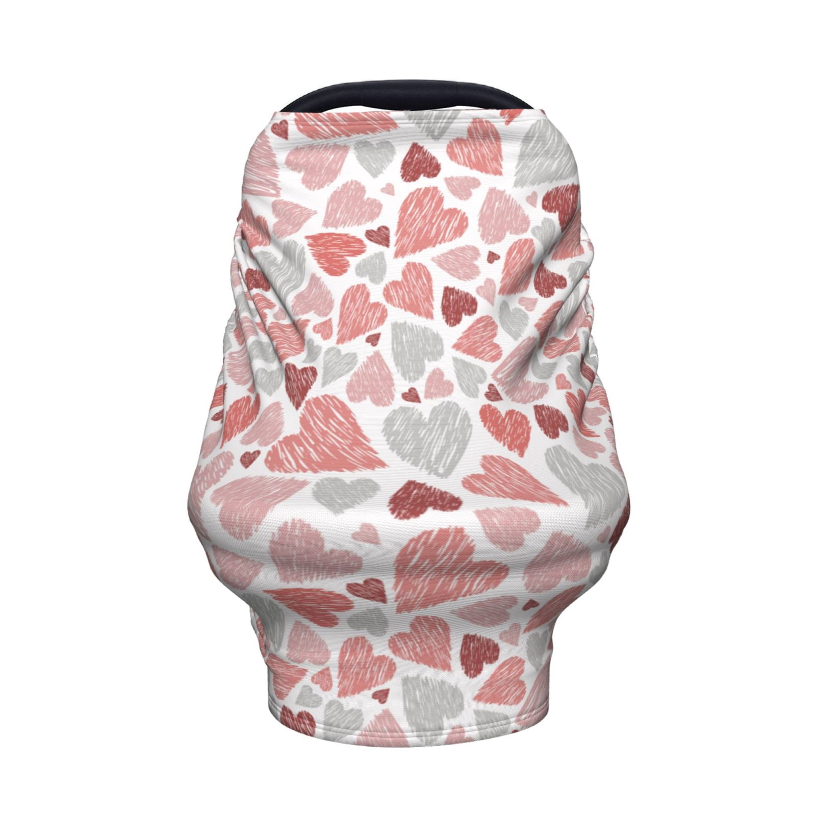 Fotbe Hand Drawn Hearts Pattern Car Seat Covers for Babies, Nursing Breastfeeding Cover Infant Carseat Canopy, Soft Stretchy Carrier Cover