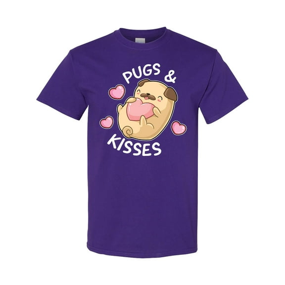 Inktastic Valentines Day Pugs and Kisses with Pink Hearts T-Shirt