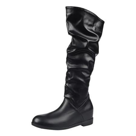 

Mepaouo Women s Knee High Winter Boots Hidden Wedge Pull on Zipper Slouch Long Tall Boots(Black 7.5)