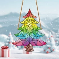 Vggrvlo Stained Glass Window Hanging Christmas Tree Decor Suncatcher for Window Doors Home Decoration Gift for Women Light Catcher Sun Room Decor Village Style