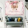 thumbnail image 6 of Golden Bow Happy Birthday Backdrop Pink Coquette Birthday Party Photography Background for Girls Women Pink Roses Green Leaves Bow Birthday Party Decorations Banner Photo Booth Props, 6 of 6