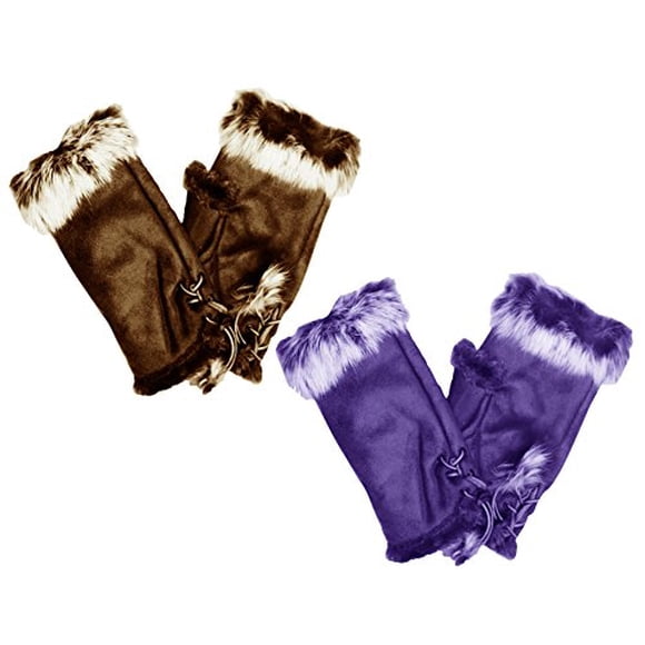 Peach Couture Luxurious Faux Fur Suede Feel Warm Winter Fingerless Gloves 2 Pack