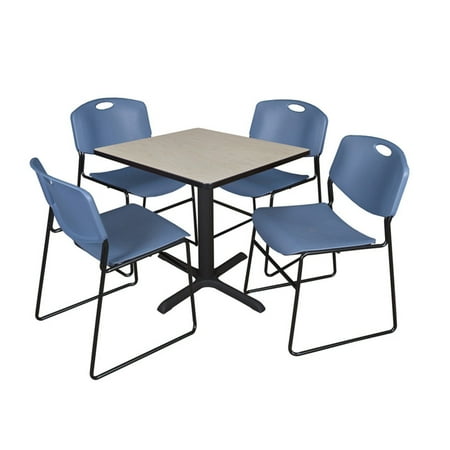 UPC: 0843532075012 | Regency 36 In. Square Laminate Table- Maple & Cain Base With 4 Black Zeng Stack Chairs