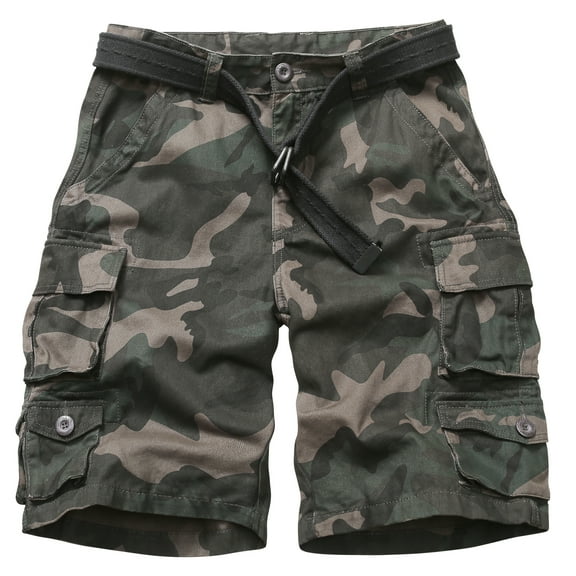 KOCTHOMY Cotton Cargo Short for Men, Relaxed Fit Camo Outdoor Hiking Work Comfor Casual Shorts with 9 Pockets (No Belt) Camo Size 38